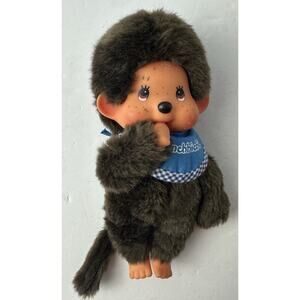 Vintage Monchhichi Monkey Sucking Thumb with Blue Bib Sekiguchi Co.
